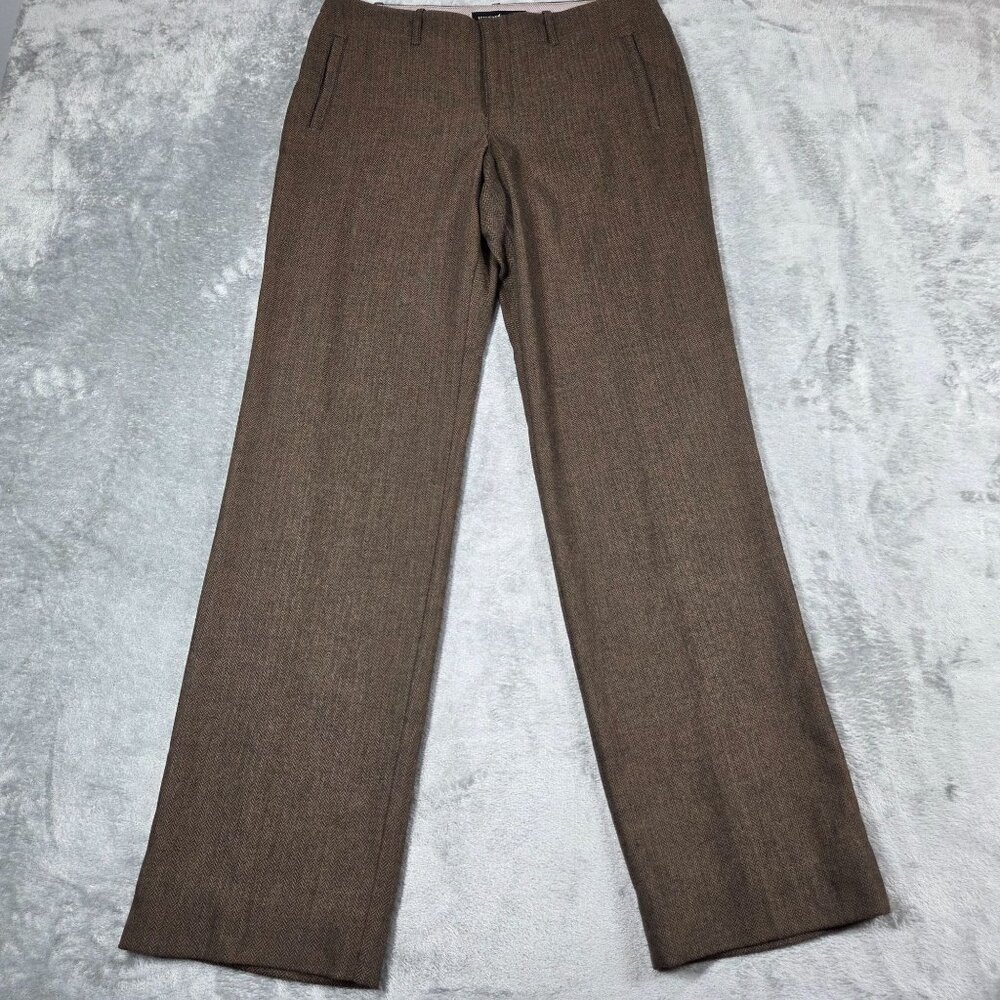 Peruvian Connection Pants 8 Brown Herringbone Wool Blend Straight Leg Trousers